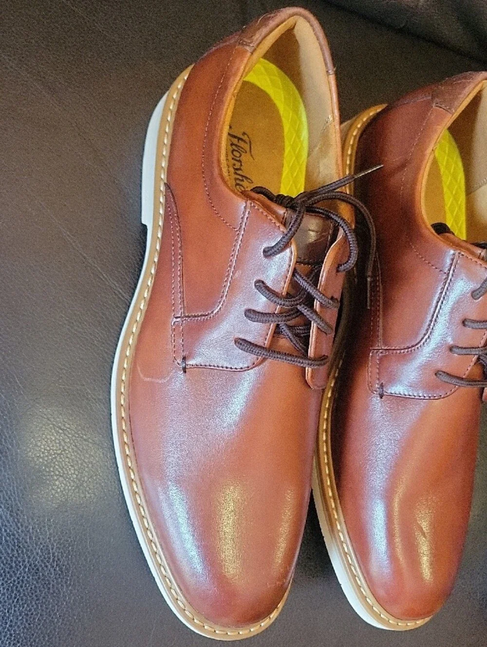 Florsheim Brown Leather Lace-Up Oxfords with Yellow Insole